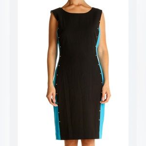 Calvin Klein Black Blue Color-block Sheath Dress
